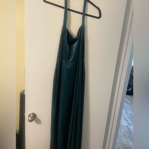 David’s Bridal Velvet Jade Green Halter Top Backless Evening Gown